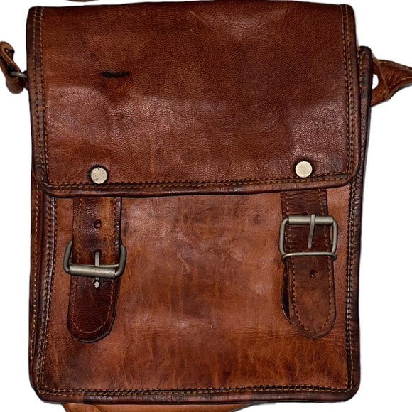 Women's Vintage Leather Crossbody Messenger Purse Front Buckles Brown - Picture 3 of 6